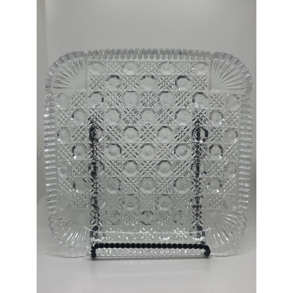 VTG‎ Mikasa Cut Crystal Serving Tray 9.5" Pinwheel Starburst Heavy Glass Platter - Picture 2 of 5